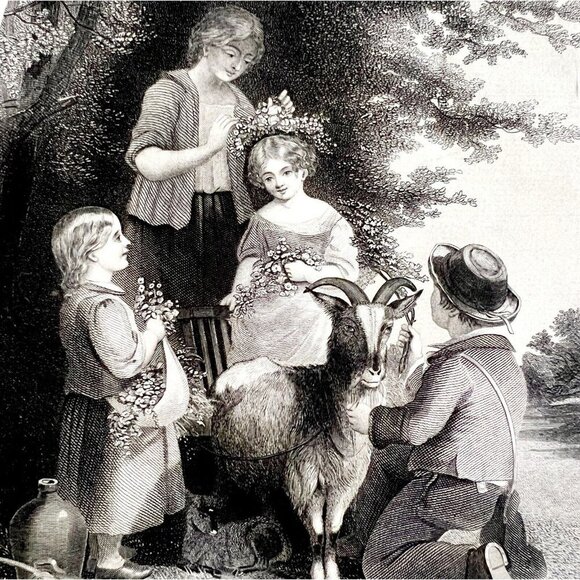 1859 Steel Engraving June Roses Headdress Victorian Farm Life Art DWY5D - Picture 1 of 2